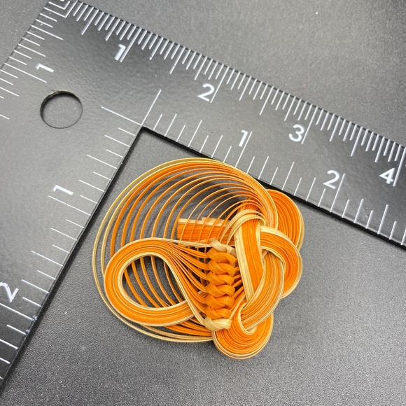 Bamboo Jewelry Orange Brooch Hand Crafted Natural Taiwanese Folk Art - Picture 4 of 6